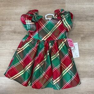 Plaid Holiday Dress with Puff Sleeves